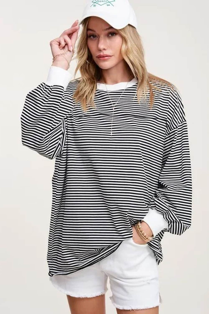 Striped Print Drop Shoulder Loose Sweatshirt