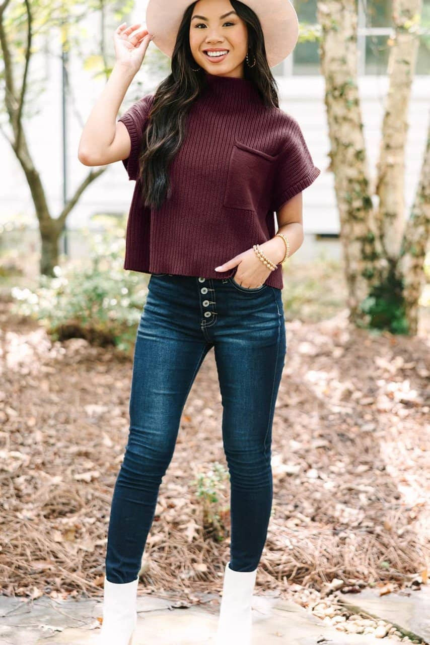 Mineral Red Patch Pocket Ribbed Knit Short Sleeve Sweater Mineral Red Patch Pocket Ribbed Knit Short Sleeve Sweater