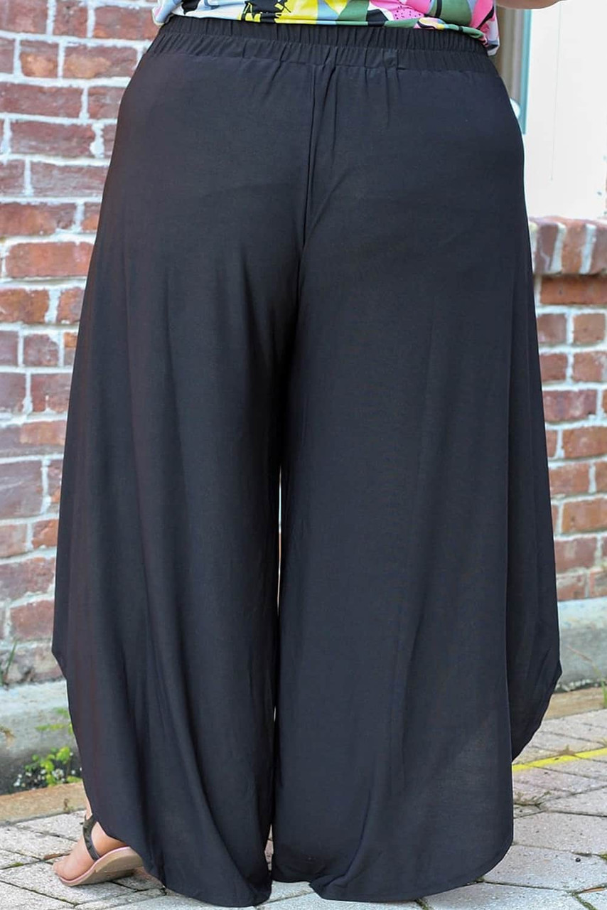 Black Plus Size Front Tie Tulip Wide Leg Pants