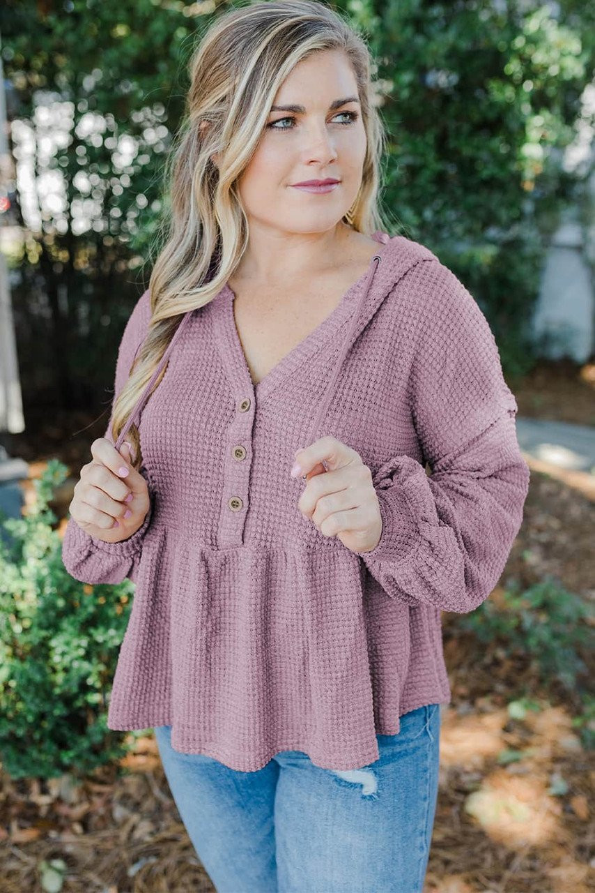 Plus Size Hooded Waffle Knit Top Plus Size Hooded Waffle Knit Top