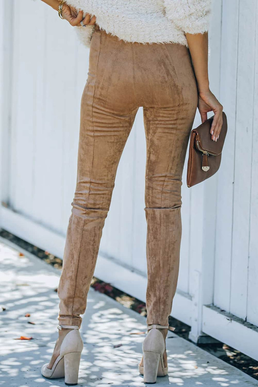 Camel Plus Size High Rise Faux Suede Skinny Pants