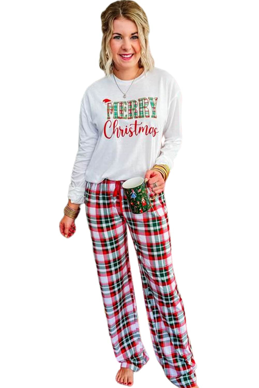 Multicolor Merry Christmas Plaid Print Two Piece Lounge Set Multicolor Merry Christmas Plaid Print Two Piece Lounge Set