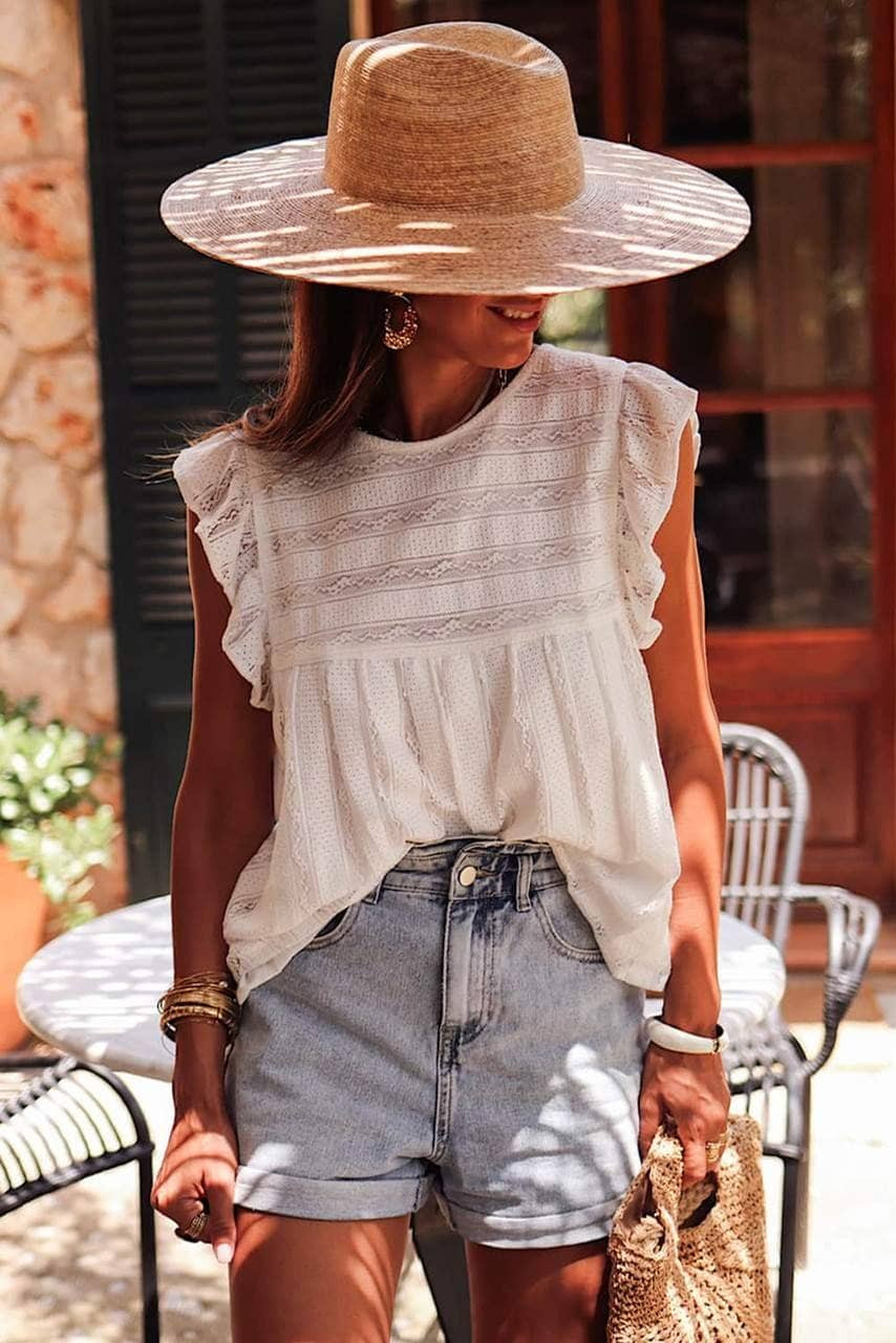 White Ruffled Lace Flowy Tank Top White Ruffled Lace Flowy Tank Top