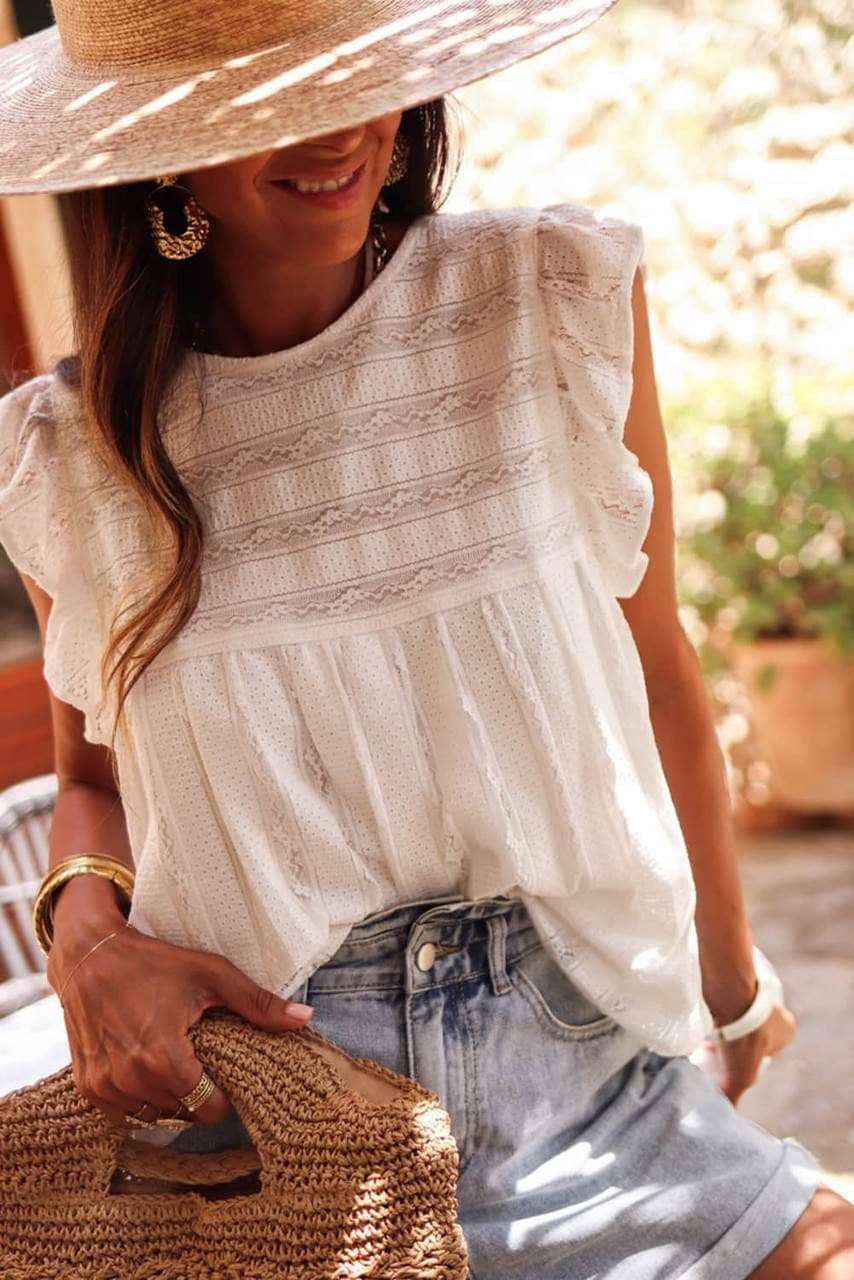 White Ruffled Lace Flowy Tank Top White Ruffled Lace Flowy Tank Top