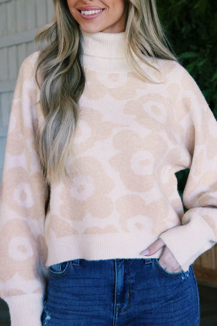 Multicolour Flower Print Turtleneck Sweater