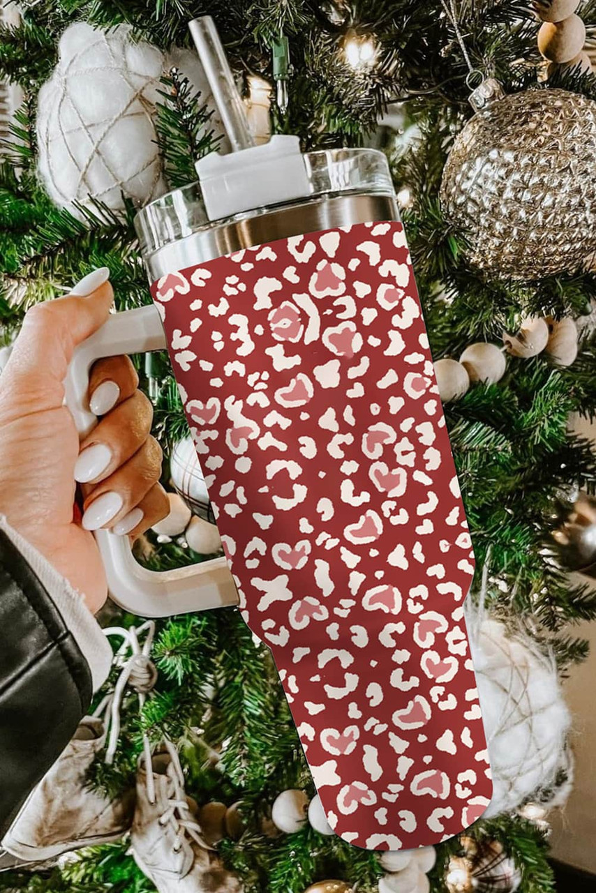 Red Valentine Leopard Heart Print Stainless Steel Tumblers