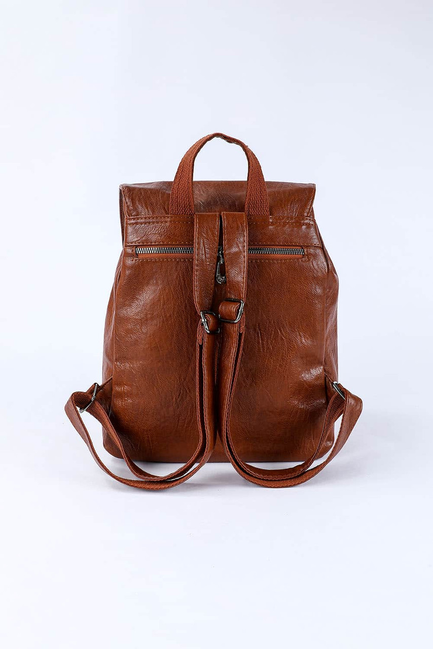 Brown Retro PU Leather Large Capacity Backpack