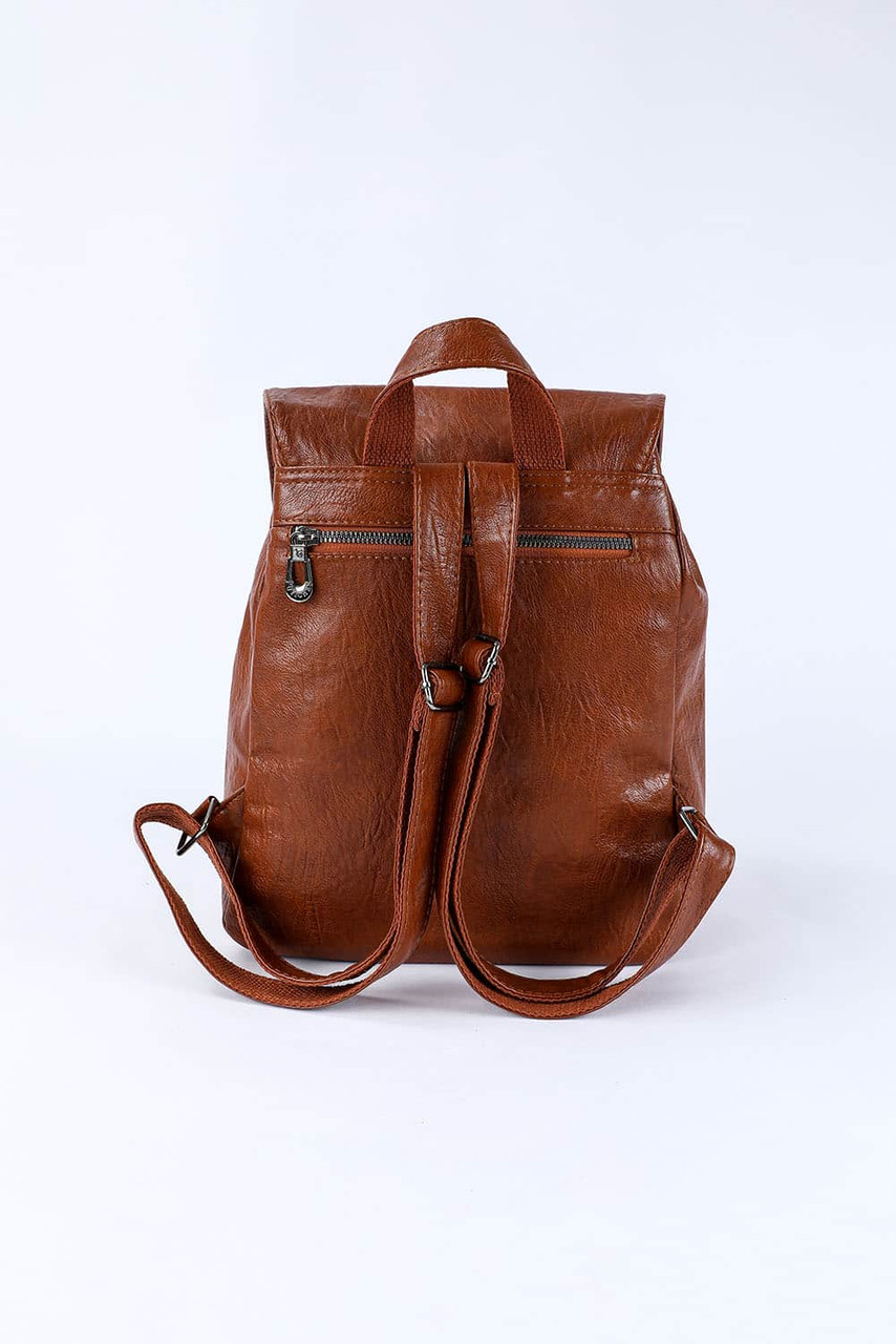 Brown Retro PU Leather Large Capacity Backpack