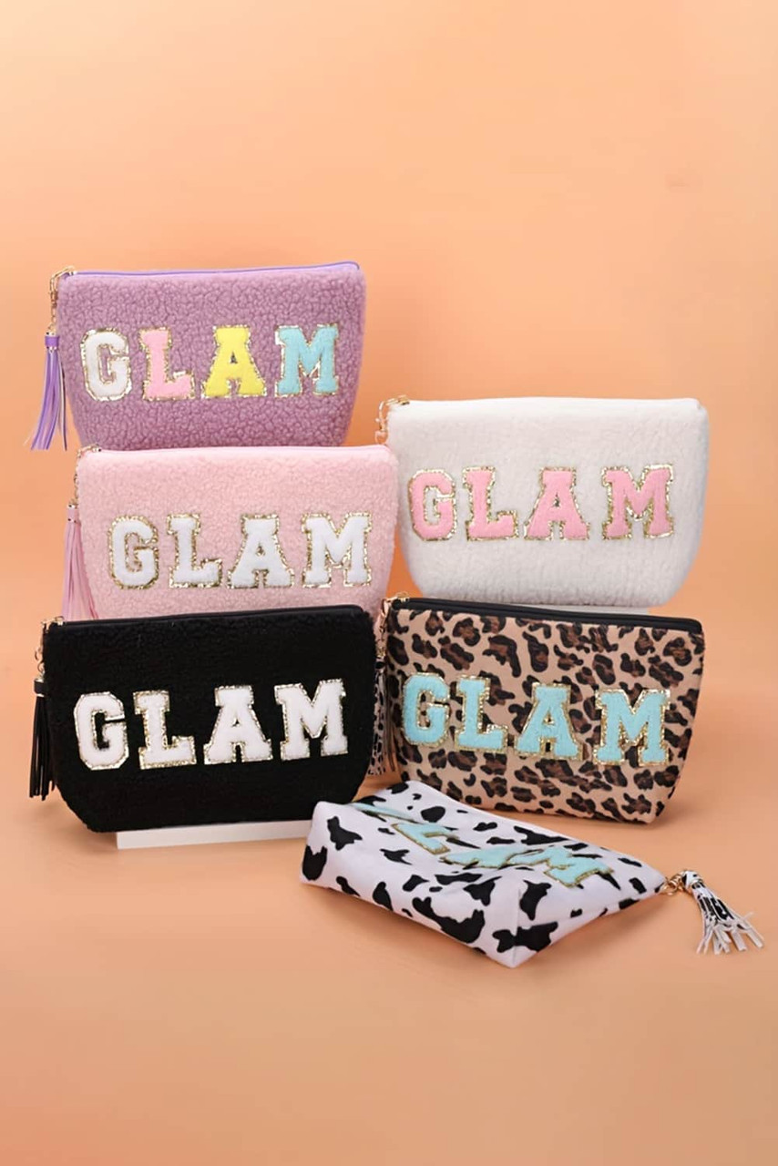 Pink Sparkle Letter Pattern Tassel Zipper Makeup Bag