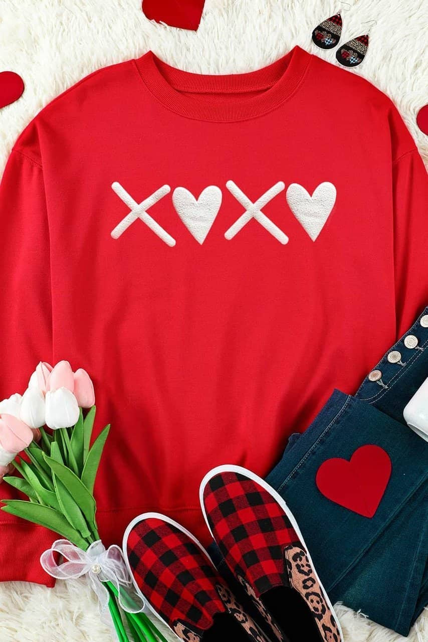 Red Puff XOXO Print Valentines Heart Sweatshirt Red Puff XOXO Print Valentines Heart Sweatshirt
