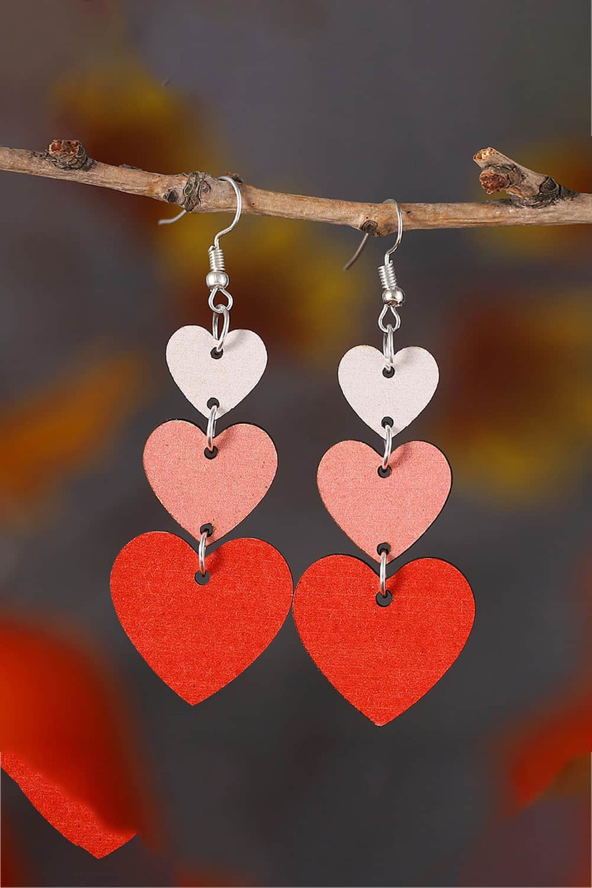 Red Valentines Day Heart Shape Tiered Dangle Earring Red Valentines Day Heart Shape Tiered Dangle Earring