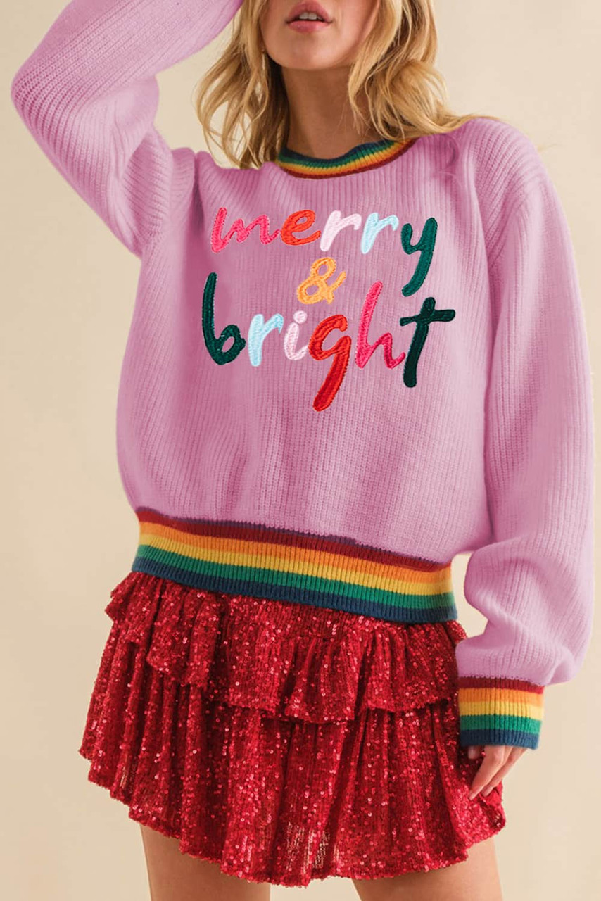 Bonbon Merry & Bright Colorful Stripes Trim Sweater