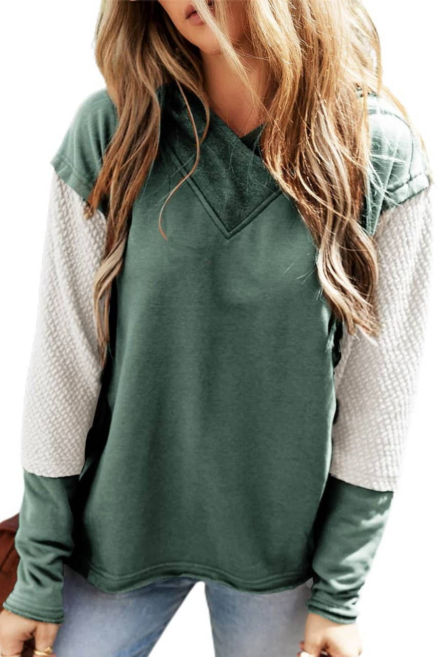 Mist Green Contrast Sleeves Patchwork Colorblock Hoodie