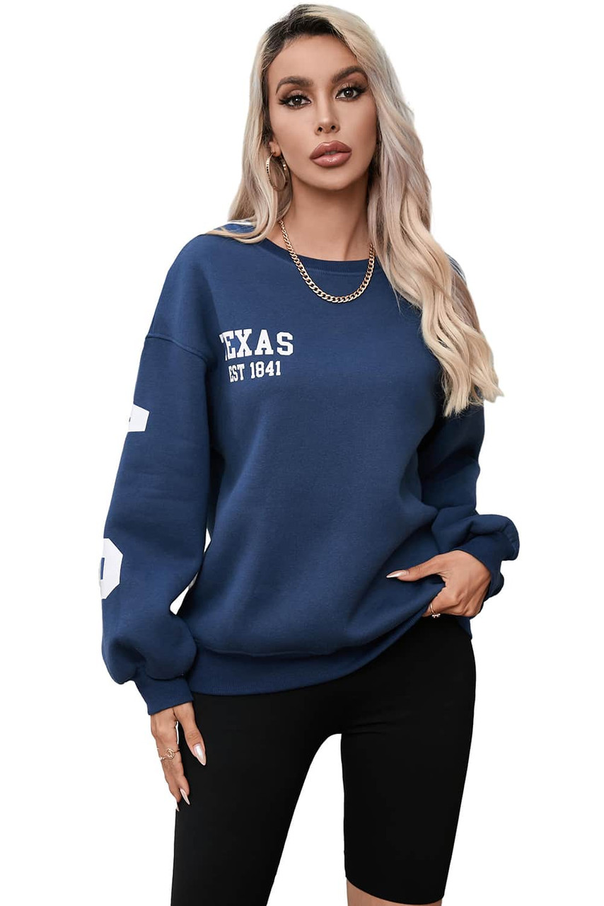 Sail Blue DALLAS Print Balloon Sleeve Oversized Sweatshirt