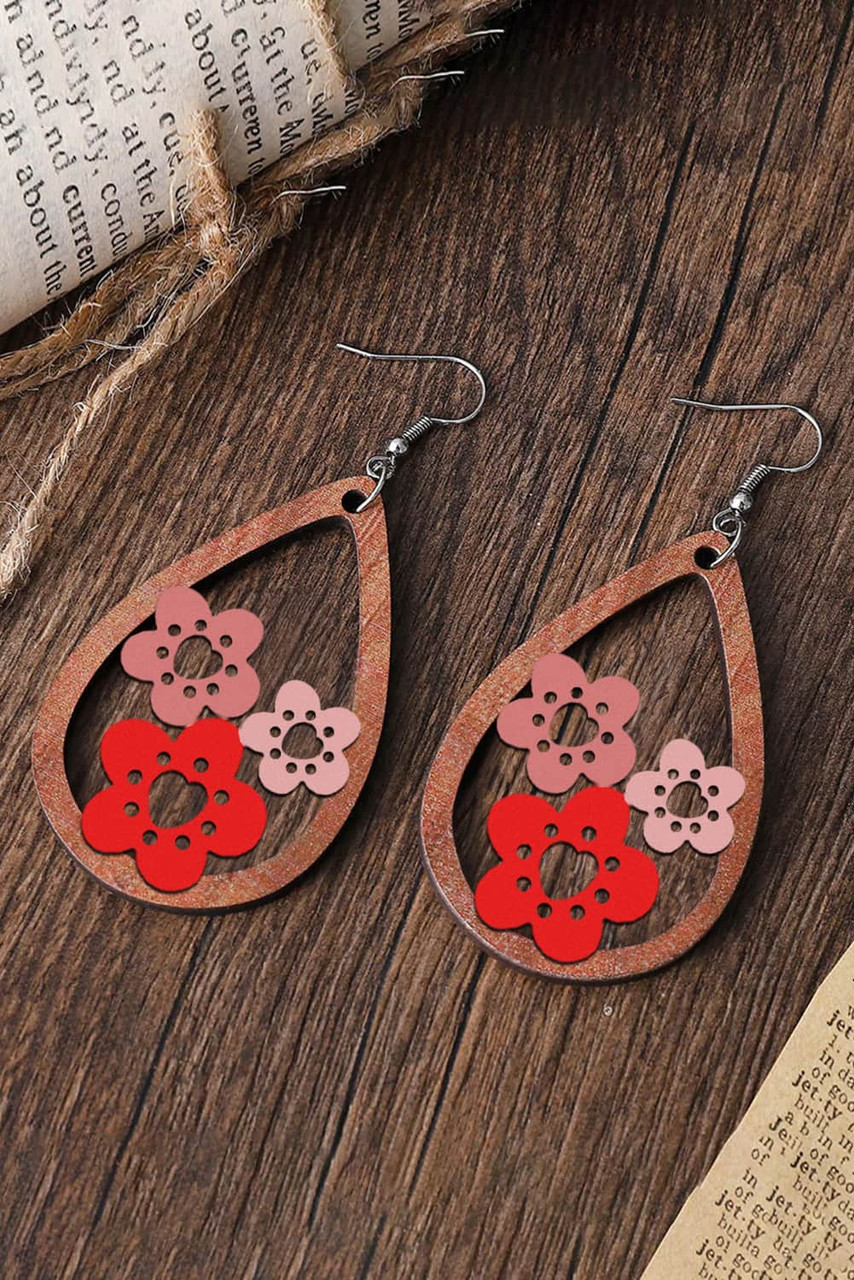 Pink Hollow-out Flower Drop Earrings