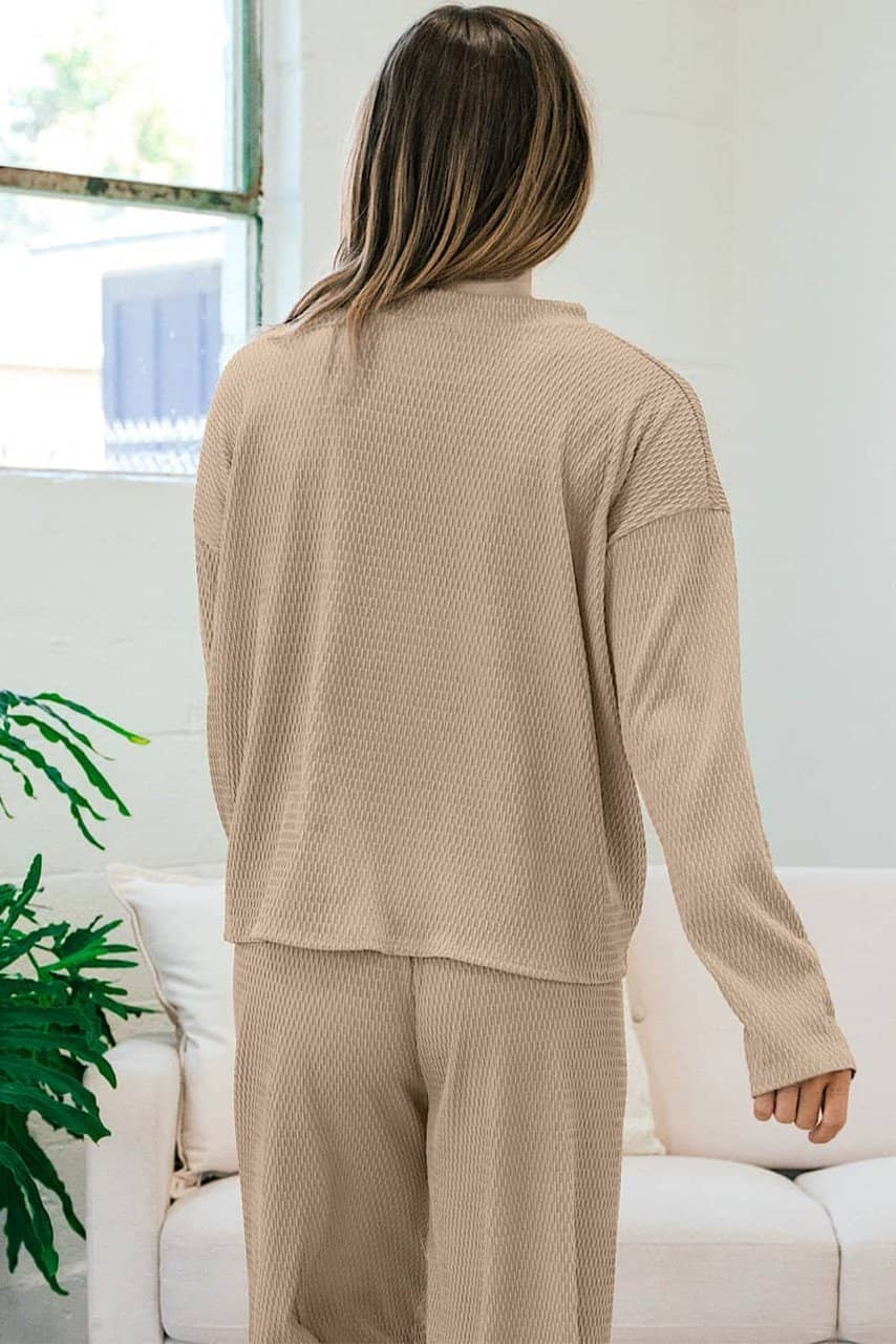 Smoke Gray Loose Textured Pullover and Pants Outfit Smoke Gray Loose Textured Pullover and Pants Outfit