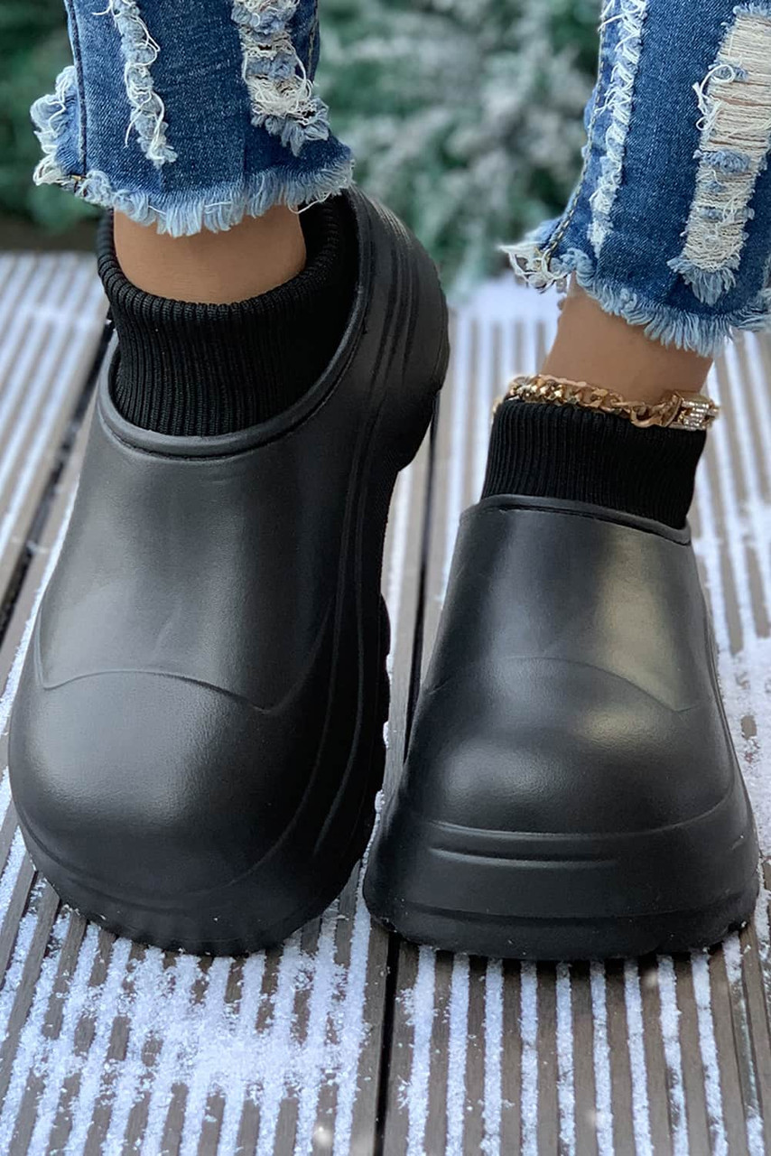 Black Waterproof Thick Sole Ribbed Ankle Shoes