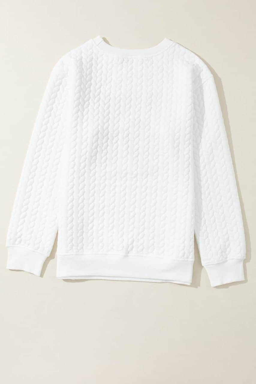 White LOVE Chenille Embroidered Cable Knit Pullover Sweatshirt White LOVE Chenille Embroidered Cable Knit Pullover Sweatshirt