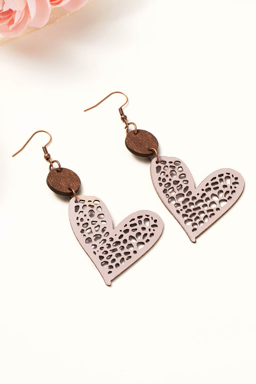 Light Pink Valentine Hollow-out Love Heart Dangle Earrings Light Pink Valentine Hollow-out Love Heart Dangle Earrings