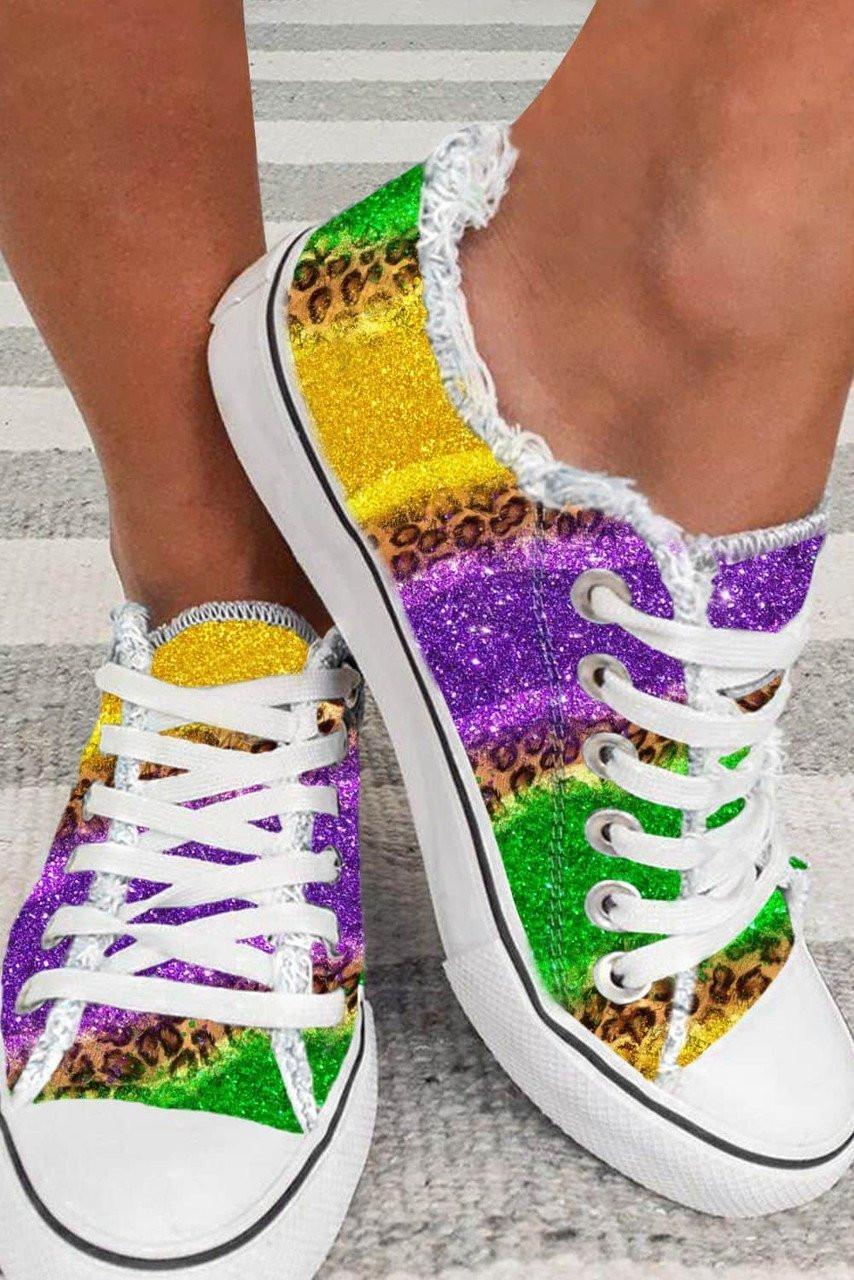 Multicolor Leopard Color Block Lace-up Canvas Shoes Multicolor Leopard Color Block Lace-up Canvas Shoes