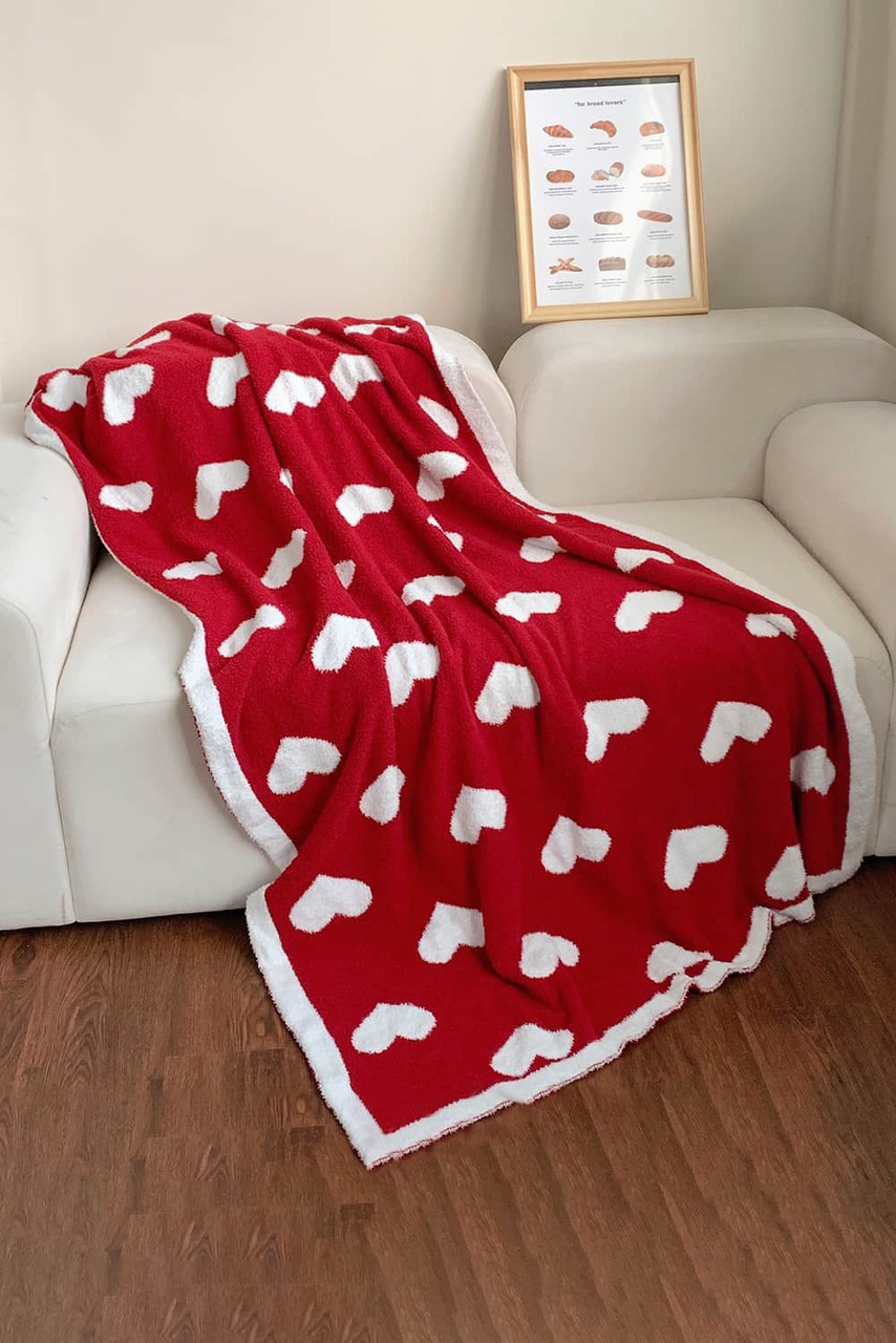 Racing Red Valentine Heart Print Large Plush Blanket