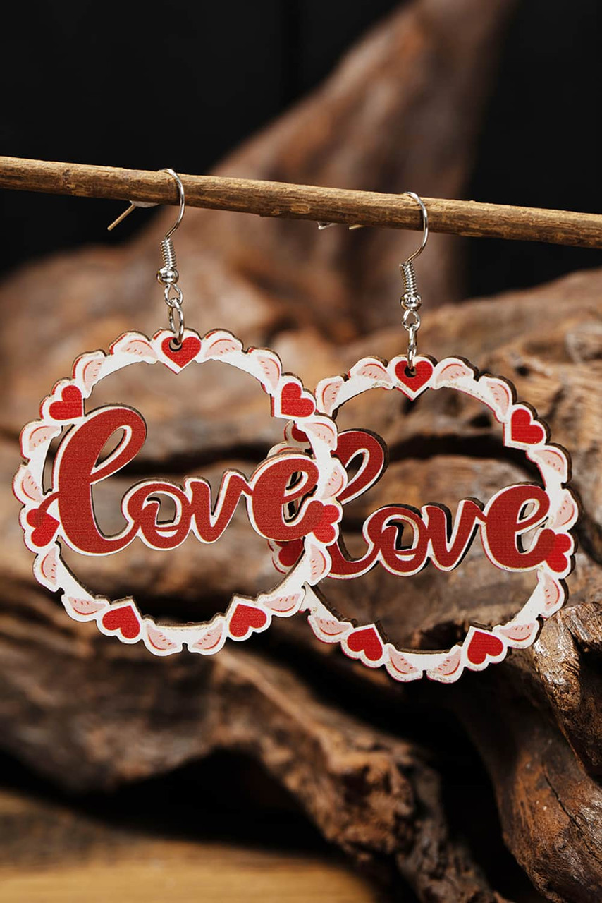 Red Hollowed Love Pendant Valentines Day Earrings Red Hollowed Love Pendant Valentines Day Earrings
