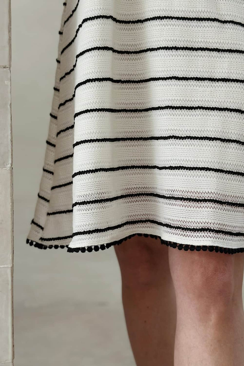 White Contrast Lace Trim Striped Knit Slip Dress