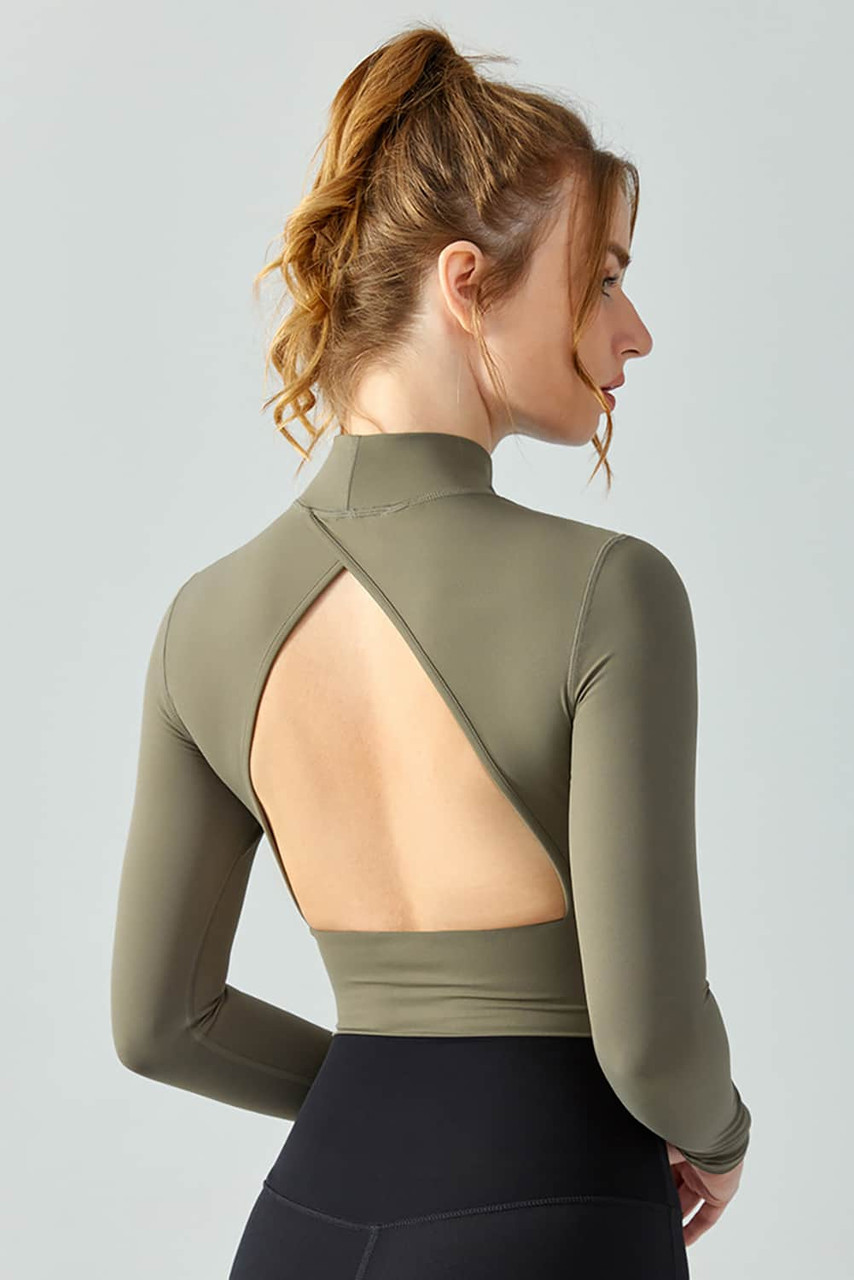 Moss Green Seam Detail Cutout Long Sleeve Active Crop Top