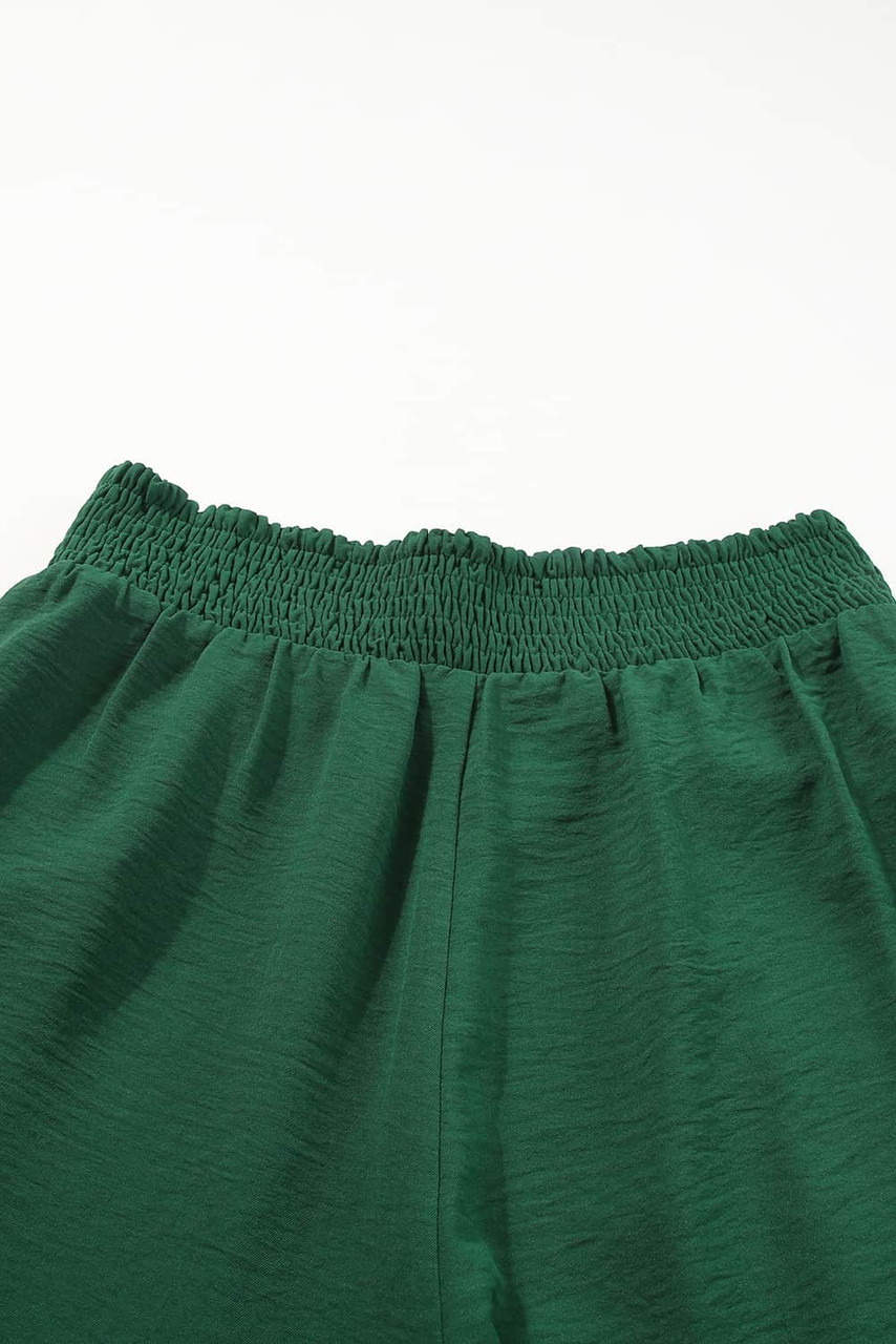 Green Square Neck Smocked Peplum Top and Pants Set