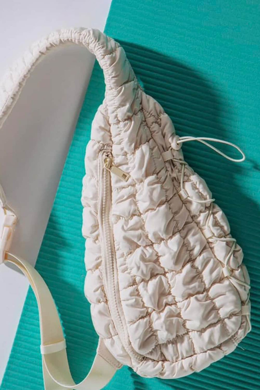White Marshmallow Quilted Drawstring Decor Sling Bag