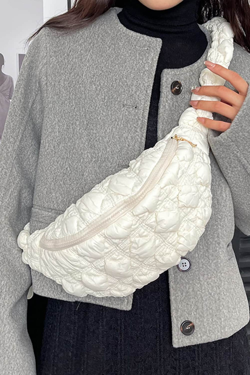 White Nylon Leisure Style Puffy Crossbody Bag