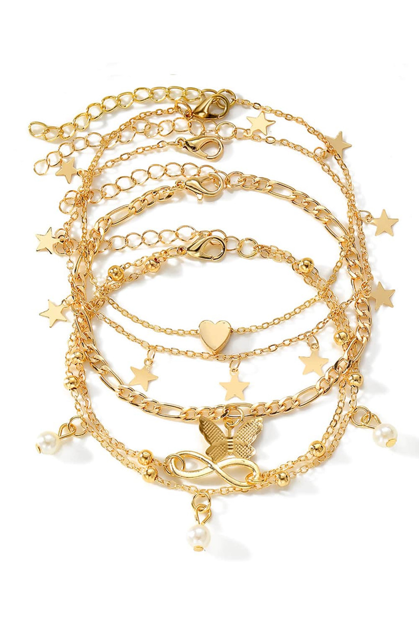 Gold Pearl Butterfly Multi-layer Pendant Anklet