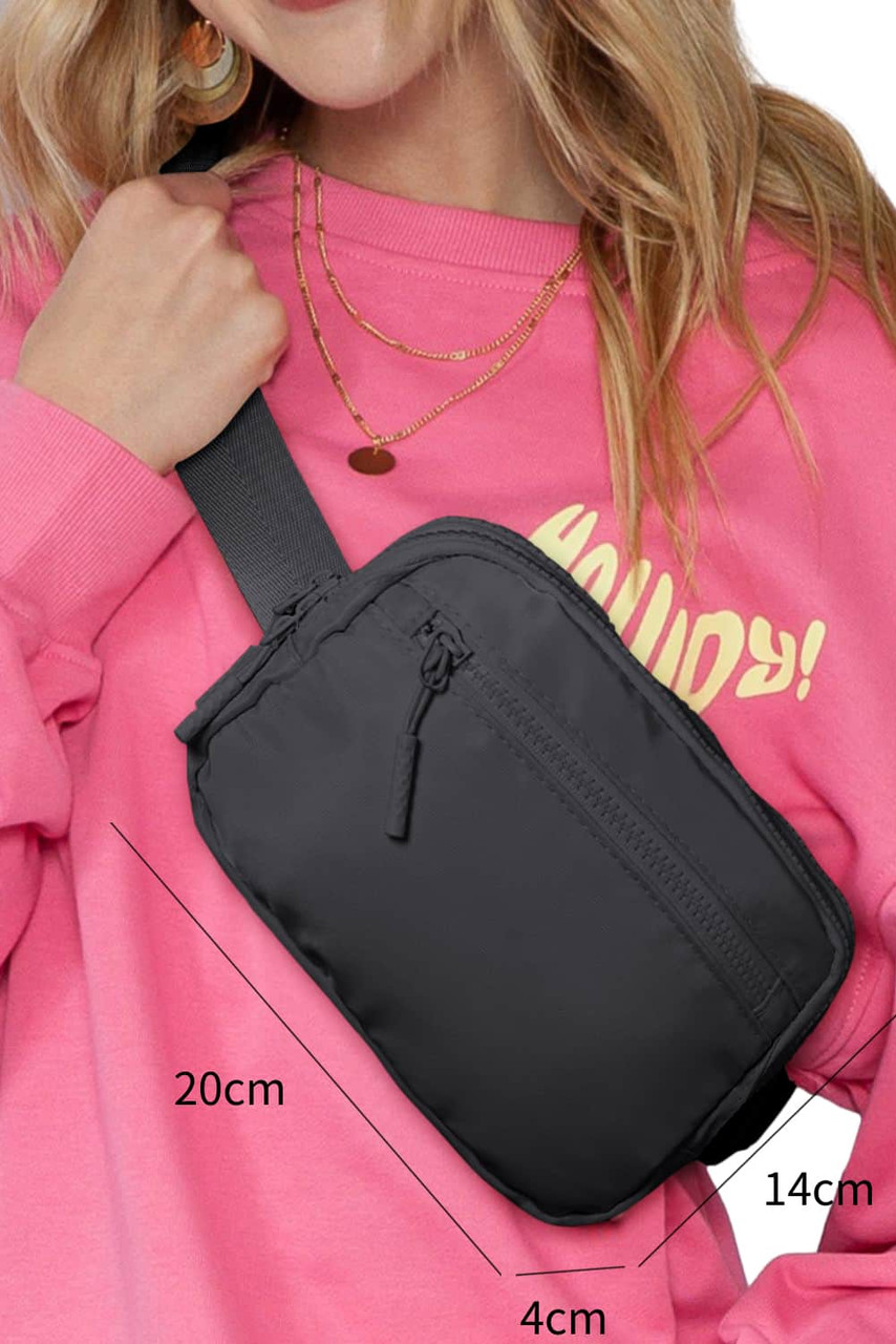 Black Wide Belt Zipped Square Crossbody Bag
