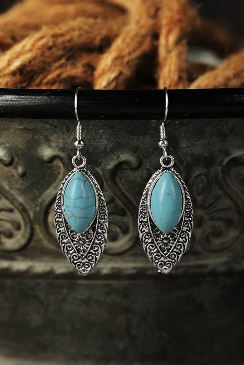 Silver Vintage Turquoise Boho Arabesque Earring