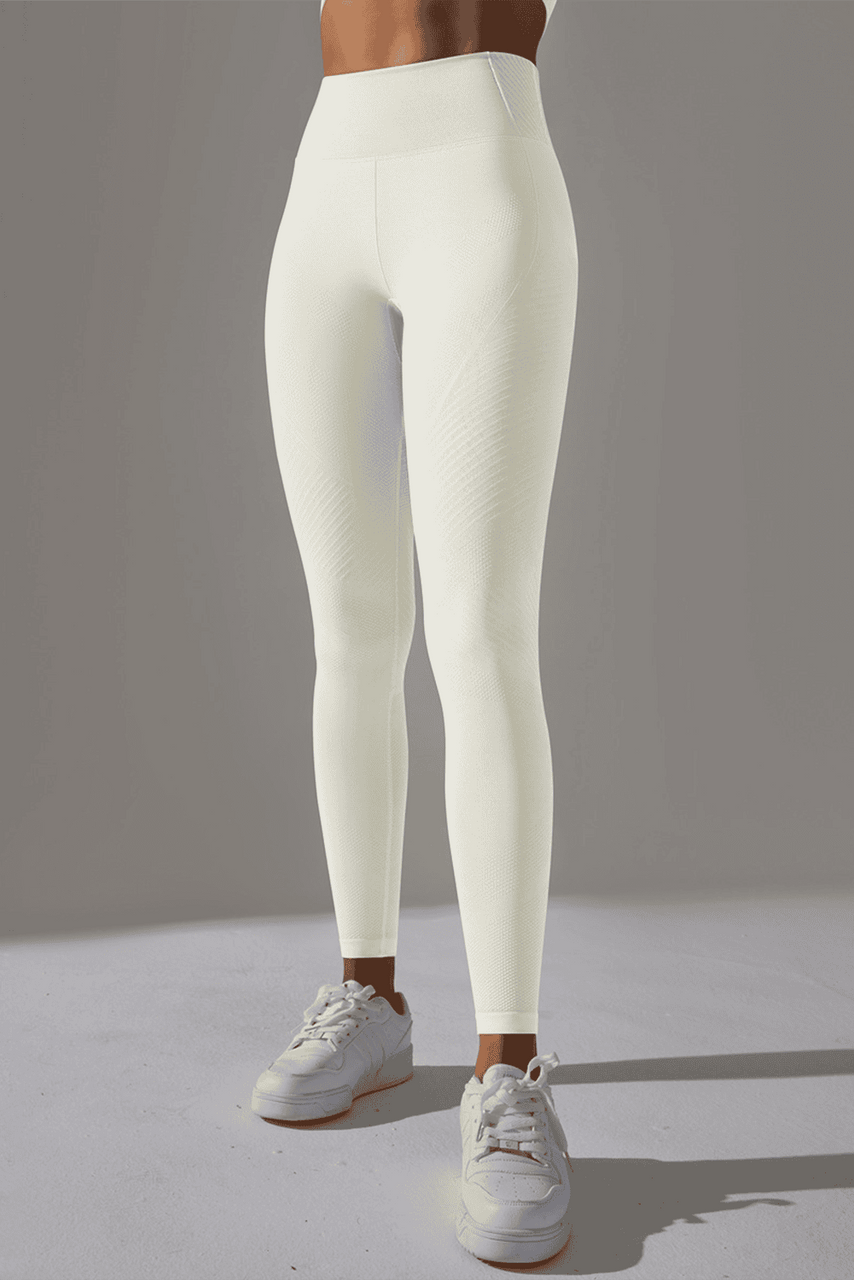 White Solid Color High Waist Butt Lifting Active Leggings