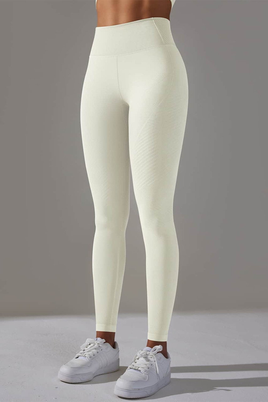 White Solid Color High Waist Butt Lifting Active Leggings