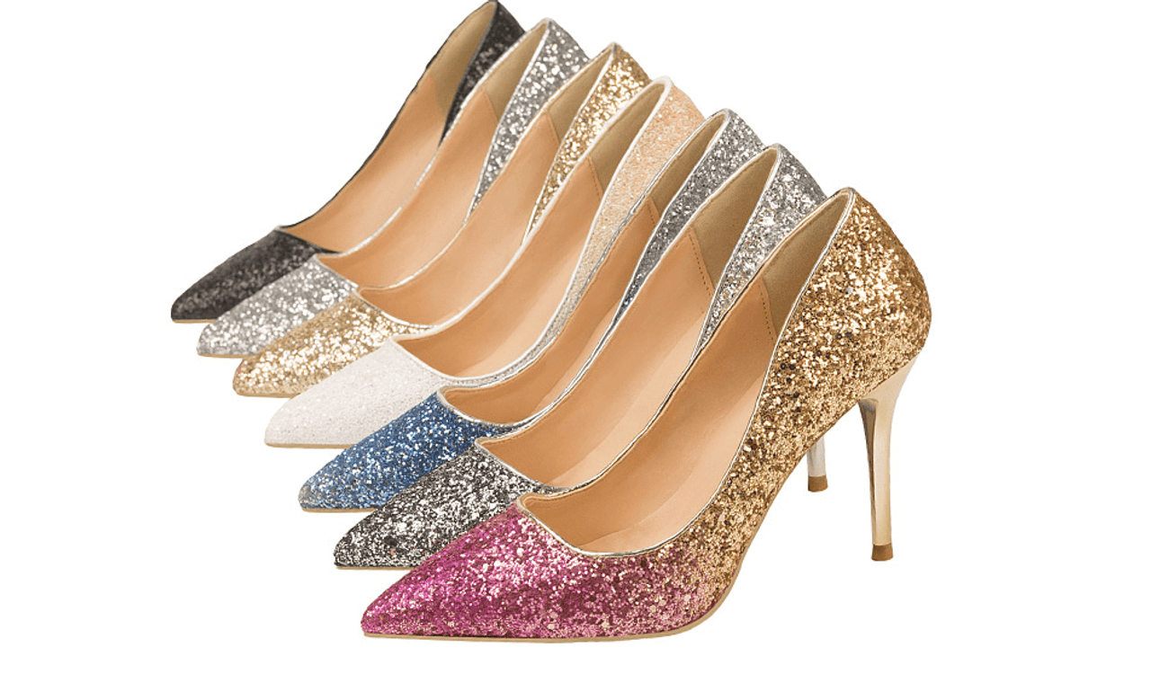 High-heeled shallow mouth pointed gradient sequins