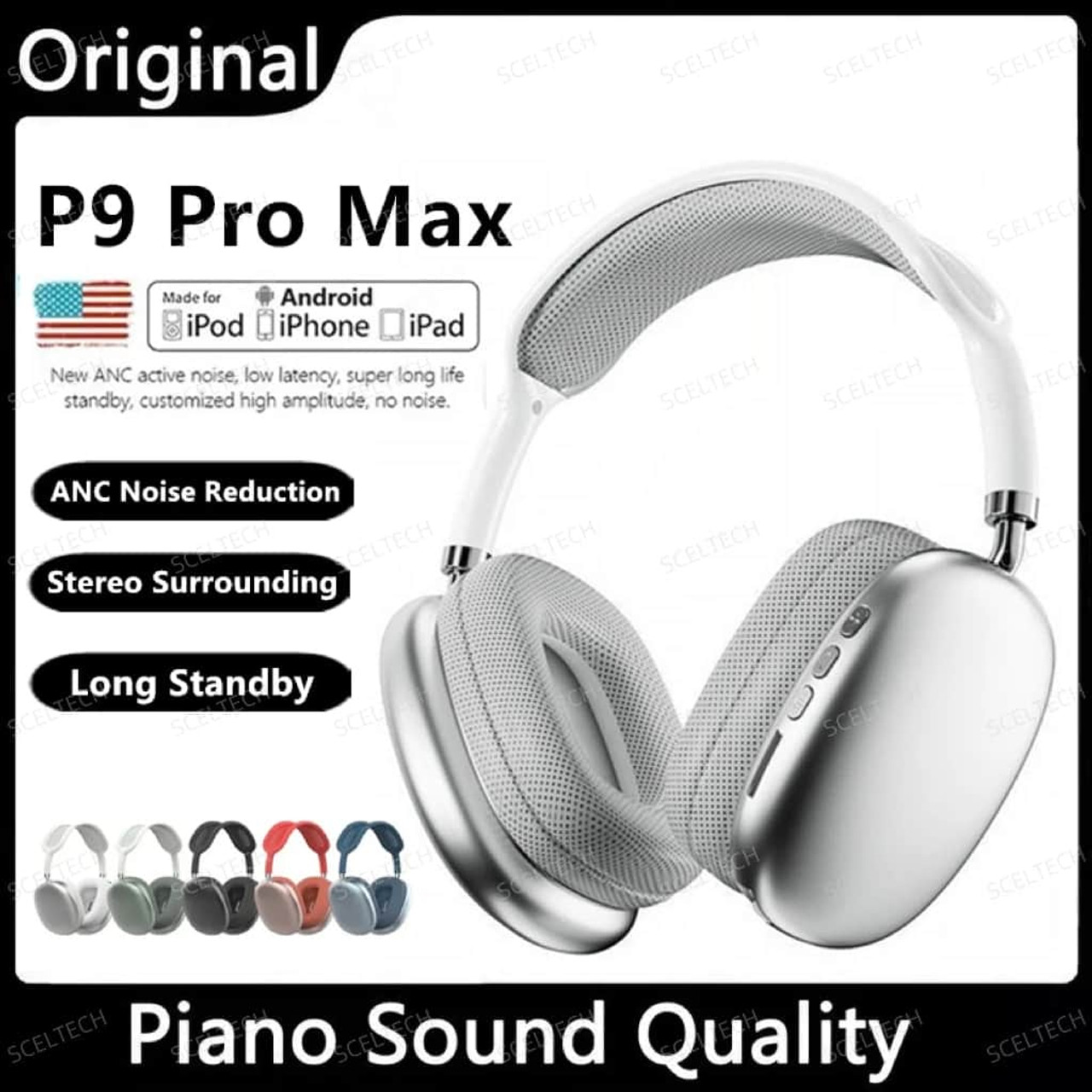 P9 Pro Max Wireless Bluetooth Headphones Noise Cancelling Mic Pods Over Ear Sports