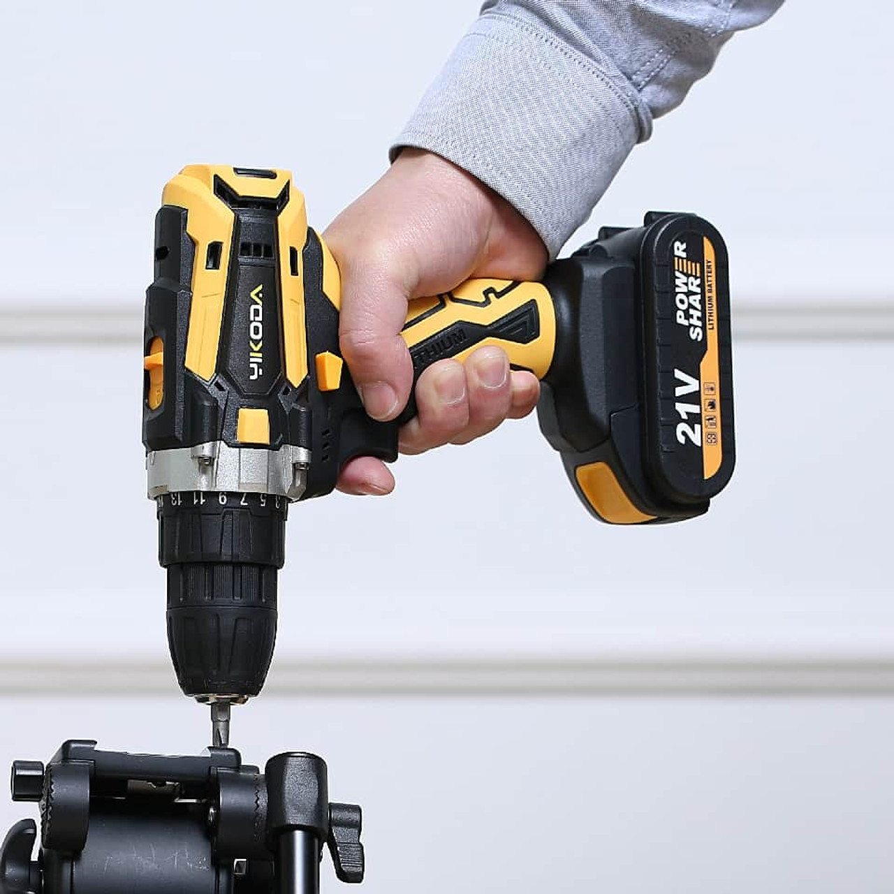 YIKODA 12/16.8/21V Cordless Drill Rechargeable Electric Screwdriver Lithium Battery Household