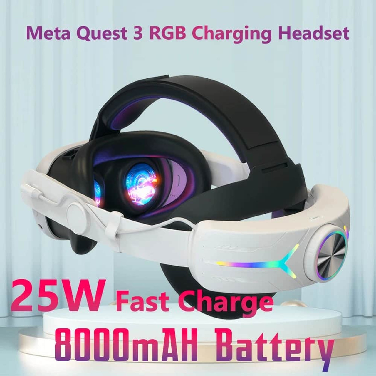 8000mAH Battery For Meta Oculus Quest 3 Head Strap Charging Headset VR RGB Accessories Elite Headstrap