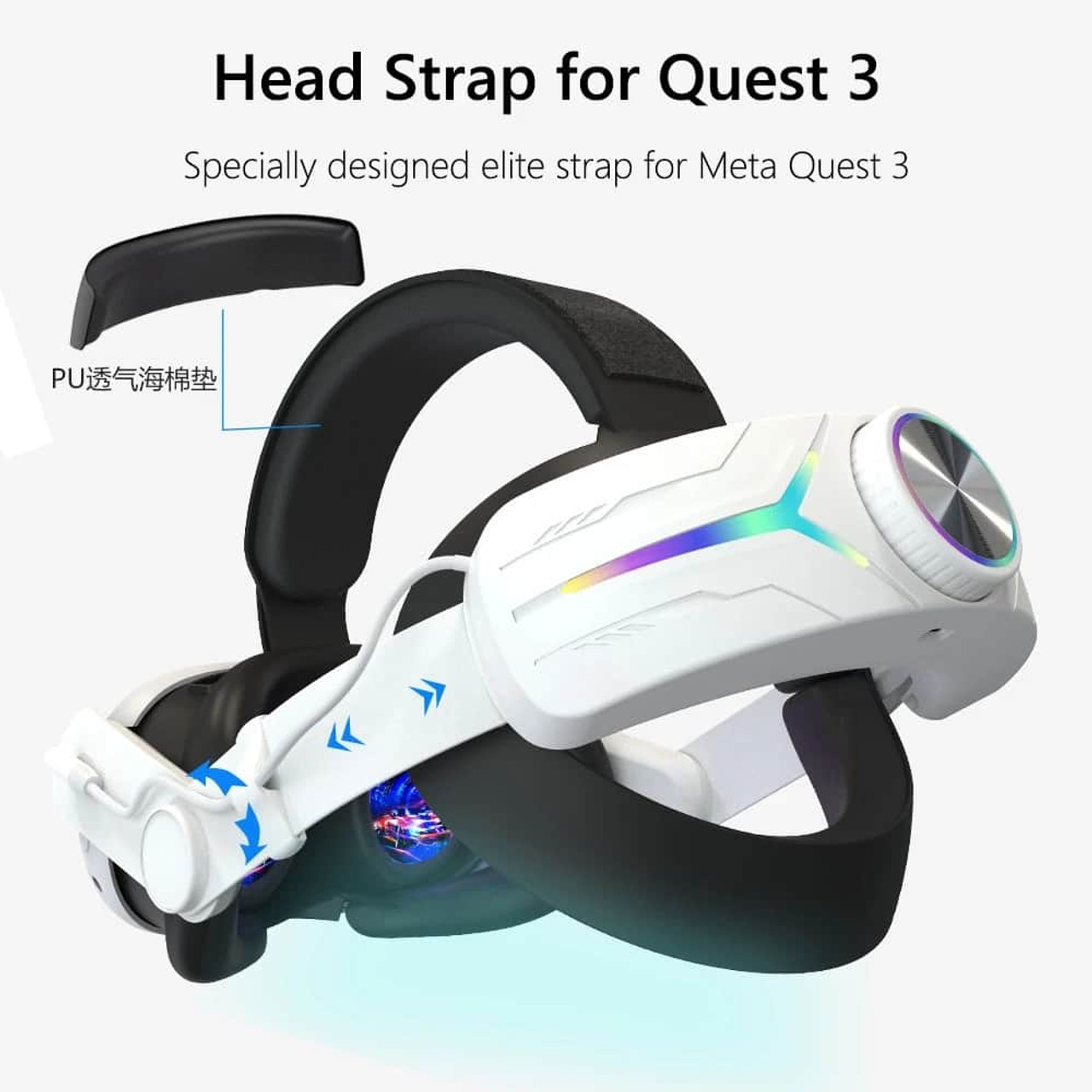 8000mAH Battery For Meta Oculus Quest 3 Head Strap Charging Headset VR RGB Accessories Elite Headstrap