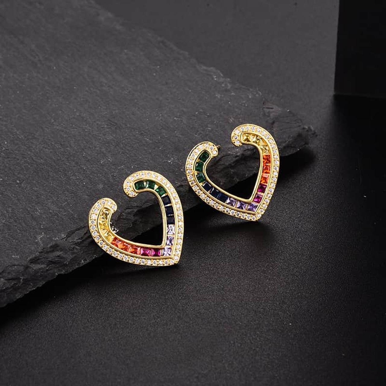 Color Zirconium Love Micro Inlaid Zircon Ladder Square Earrings