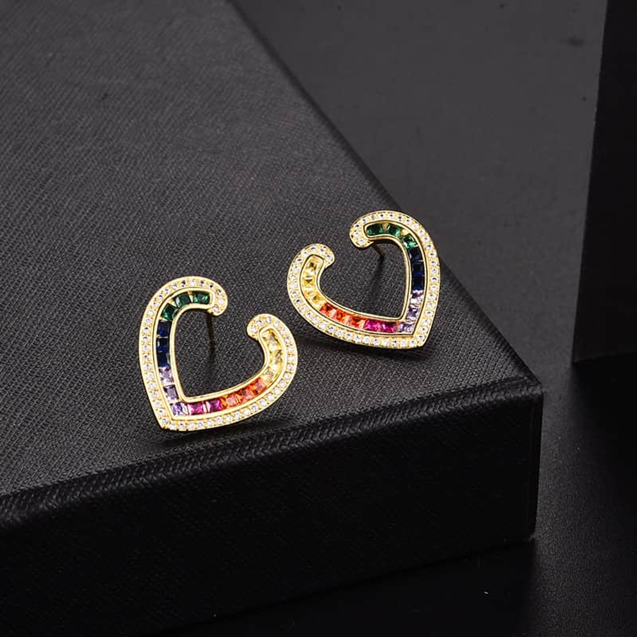 Color Zirconium Love Micro Inlaid Zircon Ladder Square Earrings