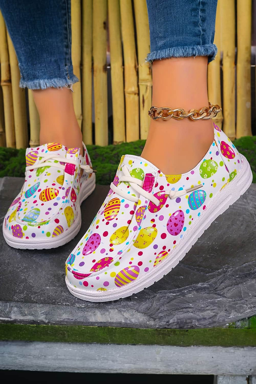 Easter Eggs Printed Square Toe Slip On Canvas Flats