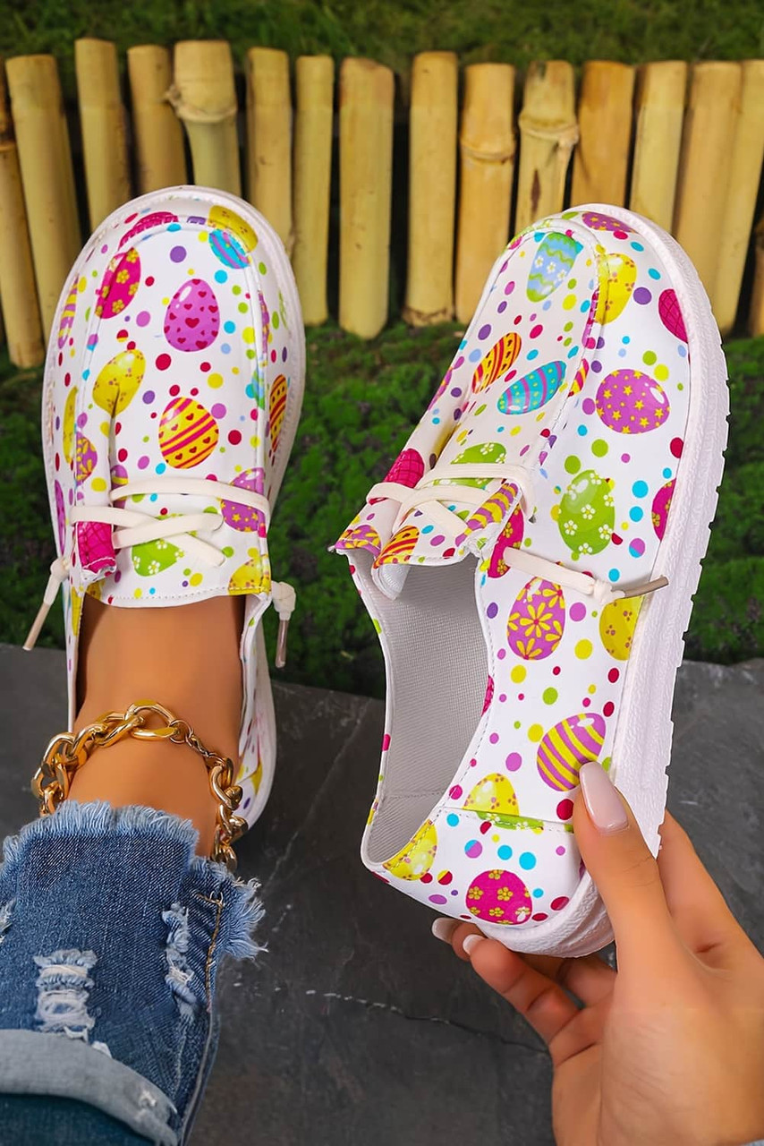 Easter Eggs Printed Square Toe Slip On Canvas Flats