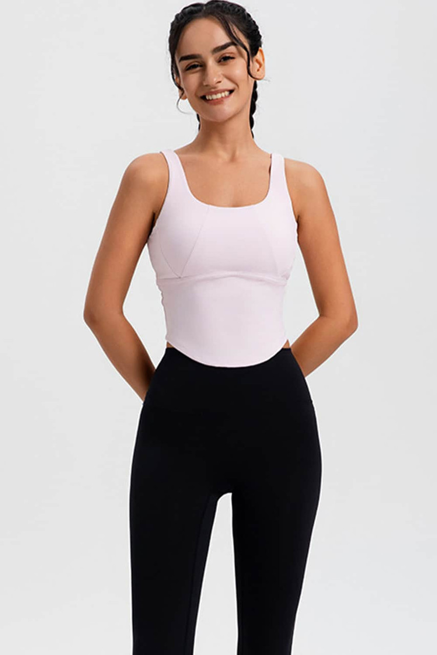 Light Pink U Neck Sleeveless Active Crop Top