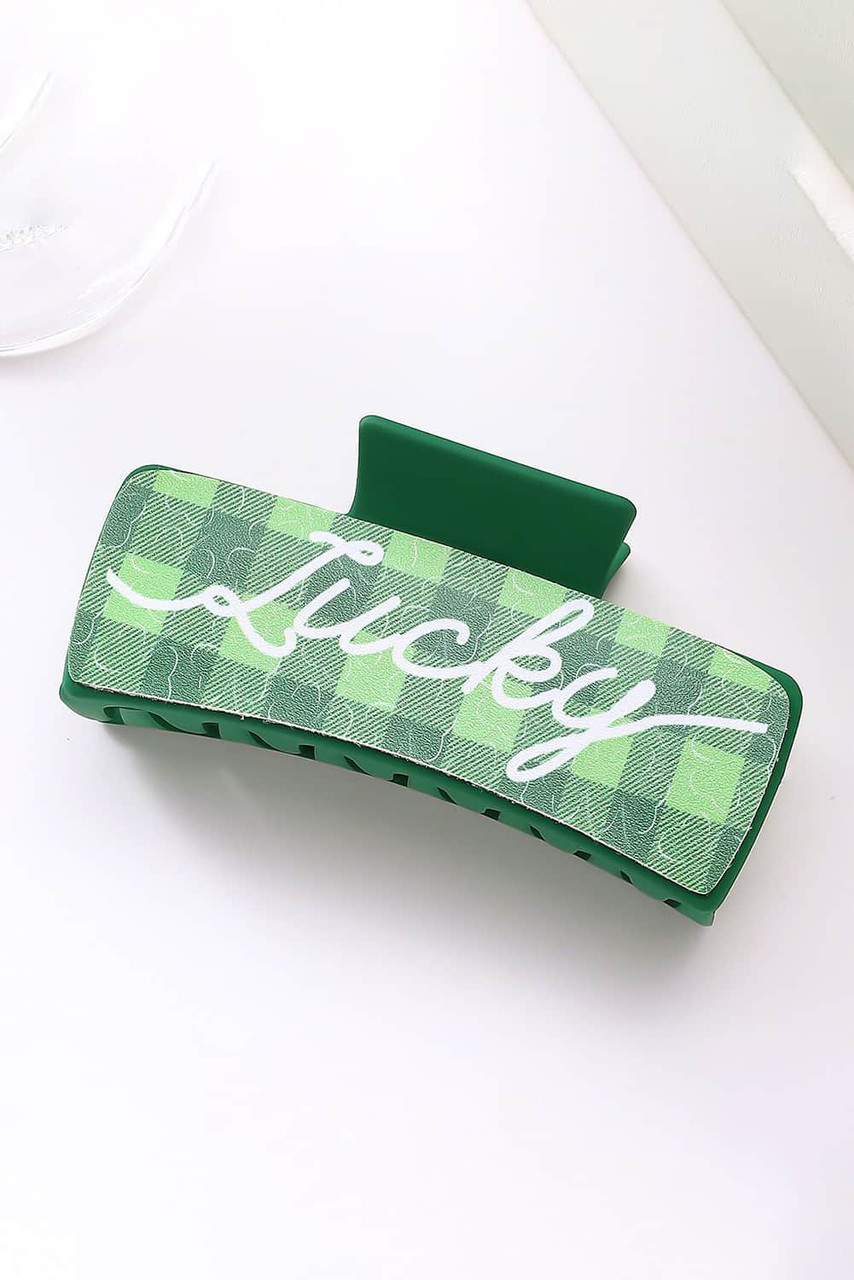 Dark Green St. Patricks Plaid Lucky Pattern Claw Clip