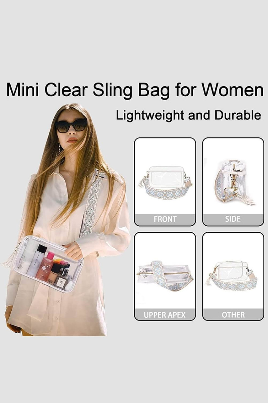 White Contrast Edge Tassel Geo Print Strap Clear Shoulder Bag