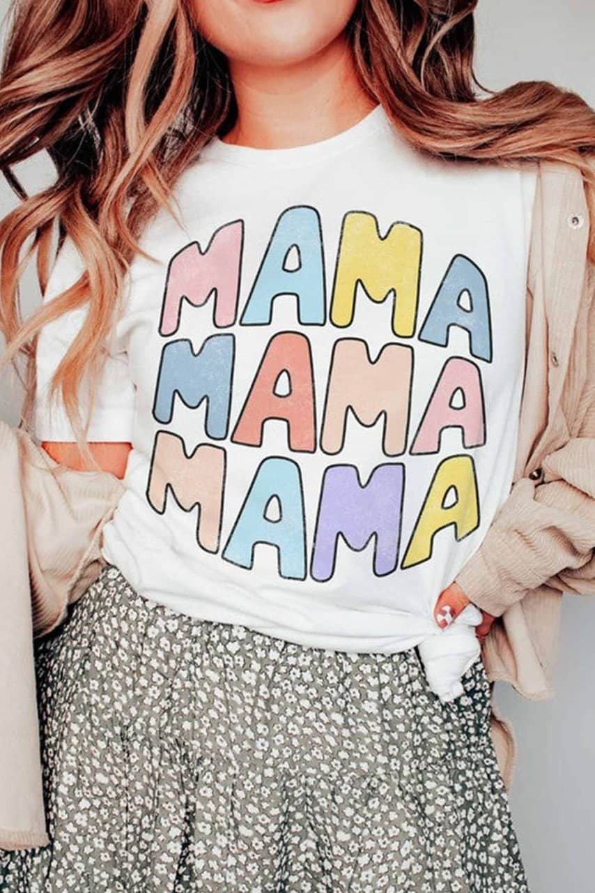 White MAMA Slogan Print Crew Neck Casual T Shirt White MAMA Slogan Print Crew Neck Casual T Shirt