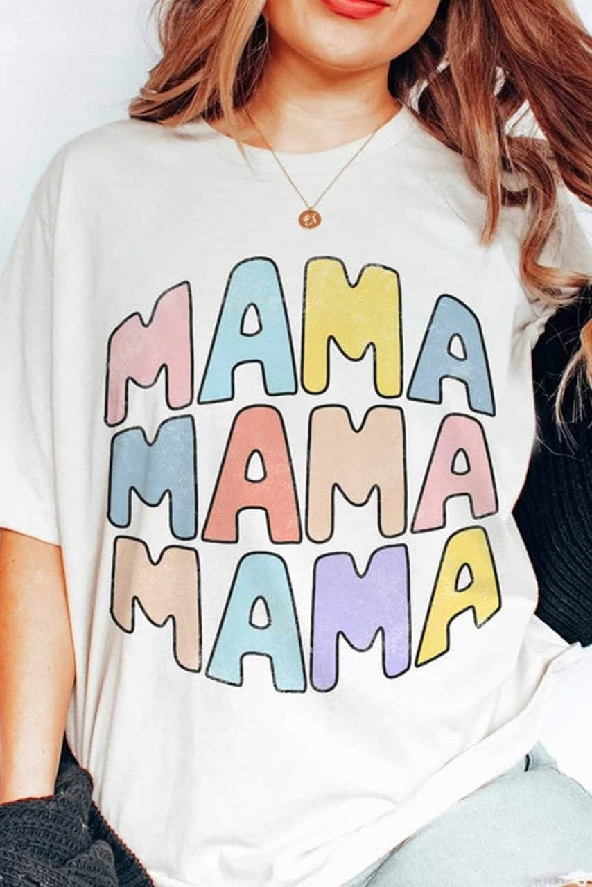 White MAMA Slogan Print Crew Neck Casual T Shirt White MAMA Slogan Print Crew Neck Casual T Shirt